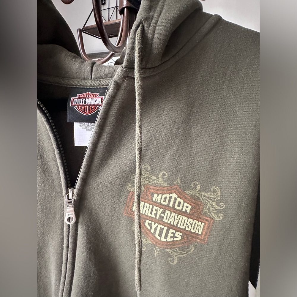 HARLEY DAVIDSON GREEN ZIP UP FLEECED HOODIE UNISEX 2X - Picture 3 of 14